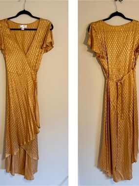 Band of Gypsies Metallic Gold High-Low Wrap Dress